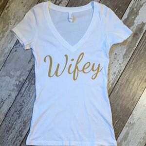 White V-Neck 'Wifey' T-Shirt